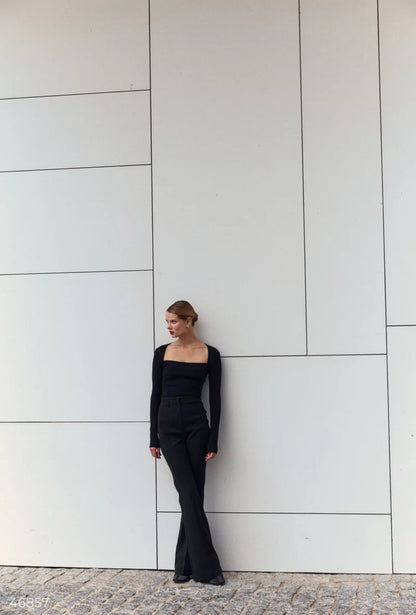 Black Square Neck Full Sleeve Top