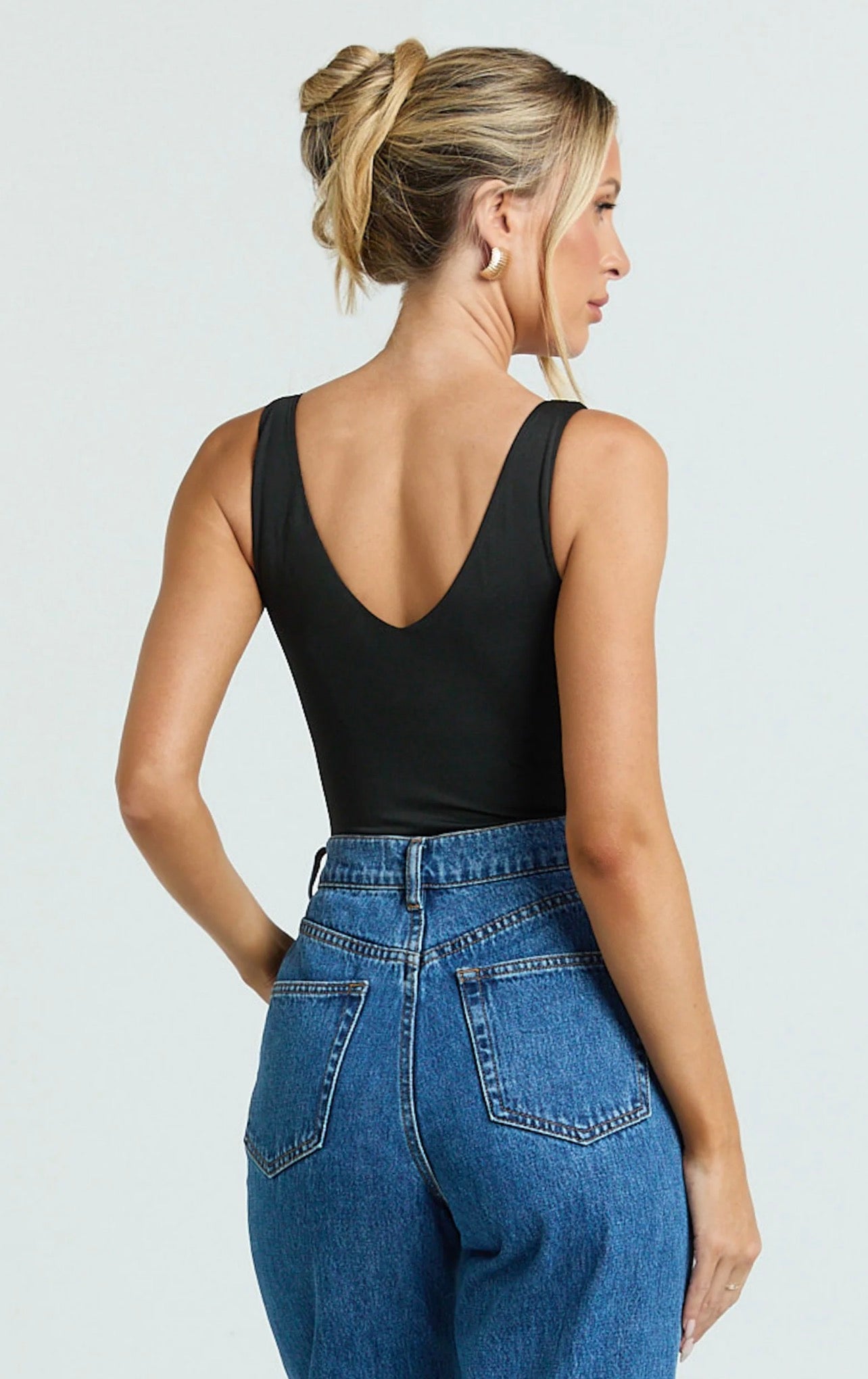 Black V-neck Jersey Bodysuit