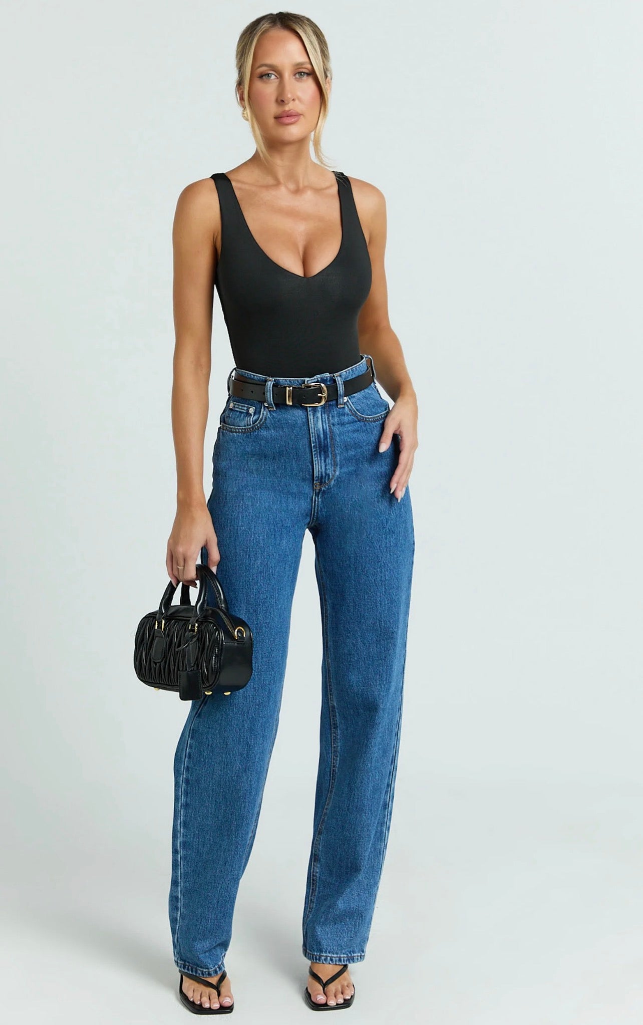 Black V-neck Jersey Bodysuit