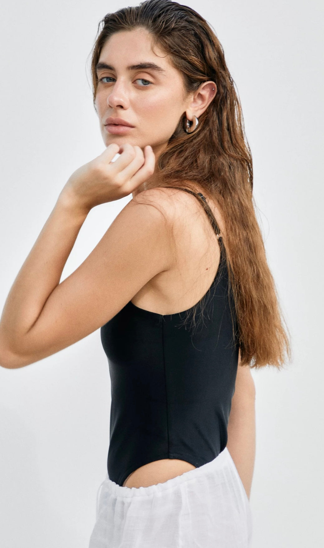 Black V-neck Strap Bodysuit