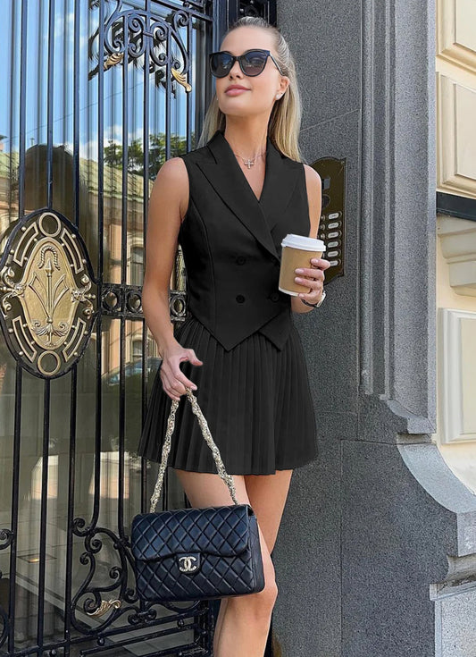 Black Waist Coat & Mini Skirt Co-ord Set