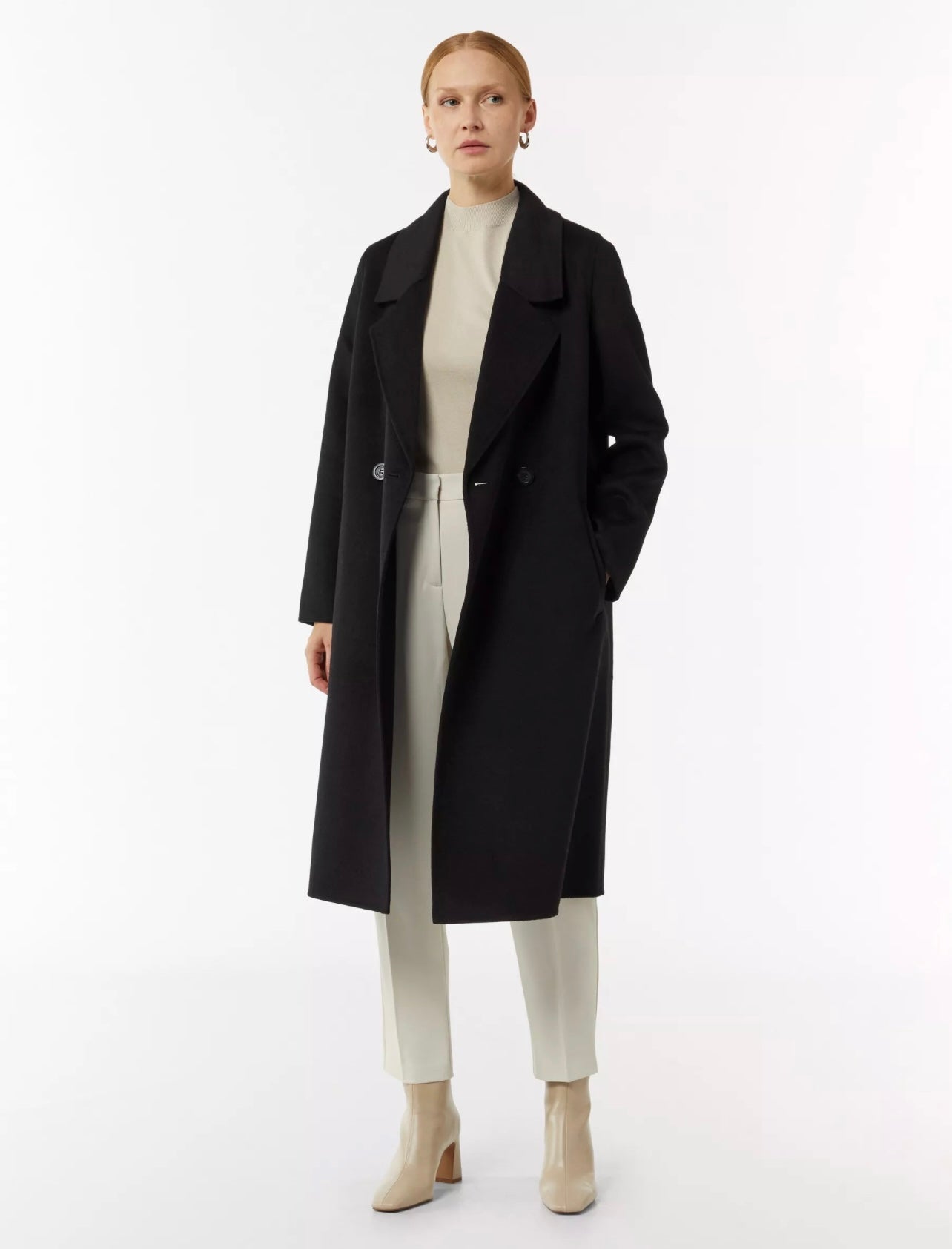 Black Woollen Double Breasted Overcoat