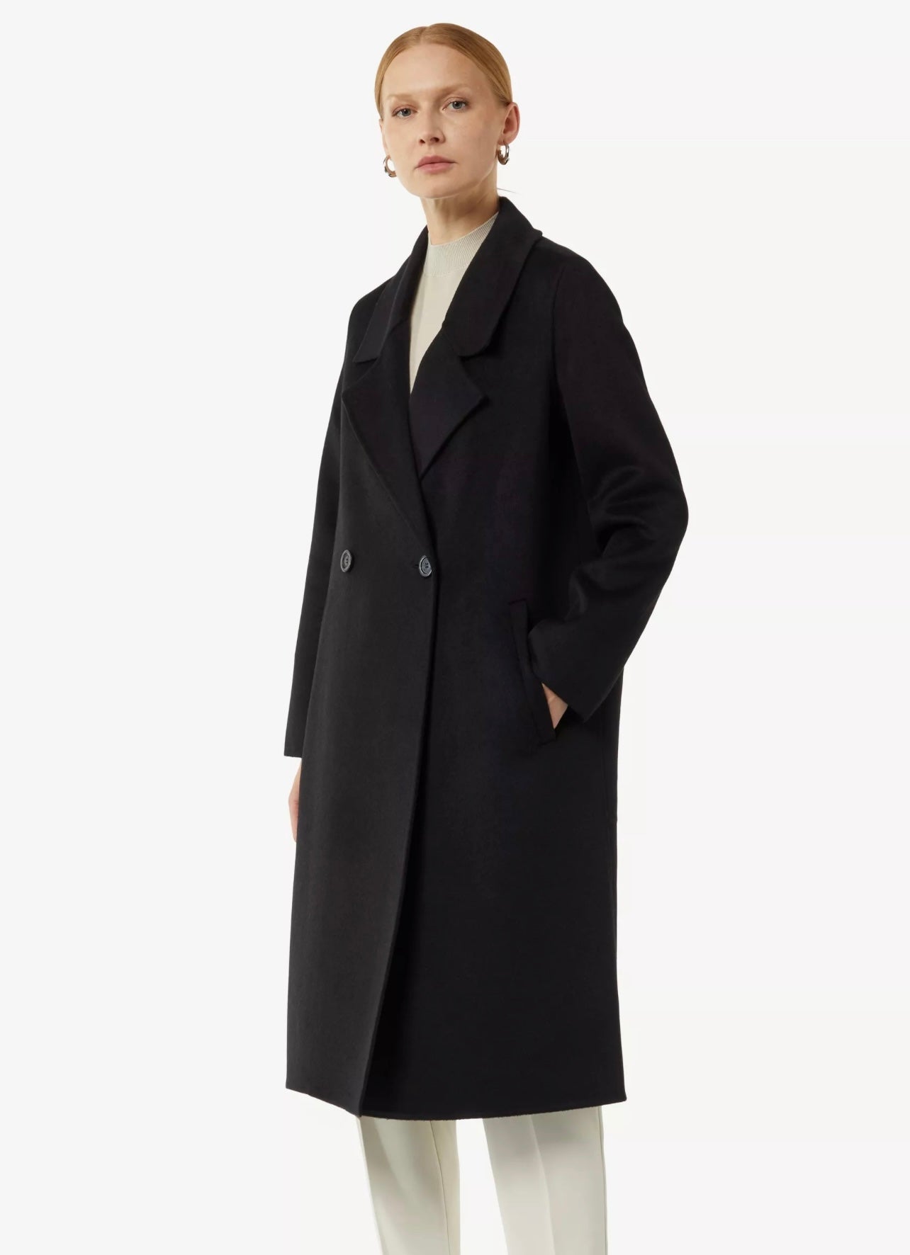 Black Woollen Double Breasted Overcoat