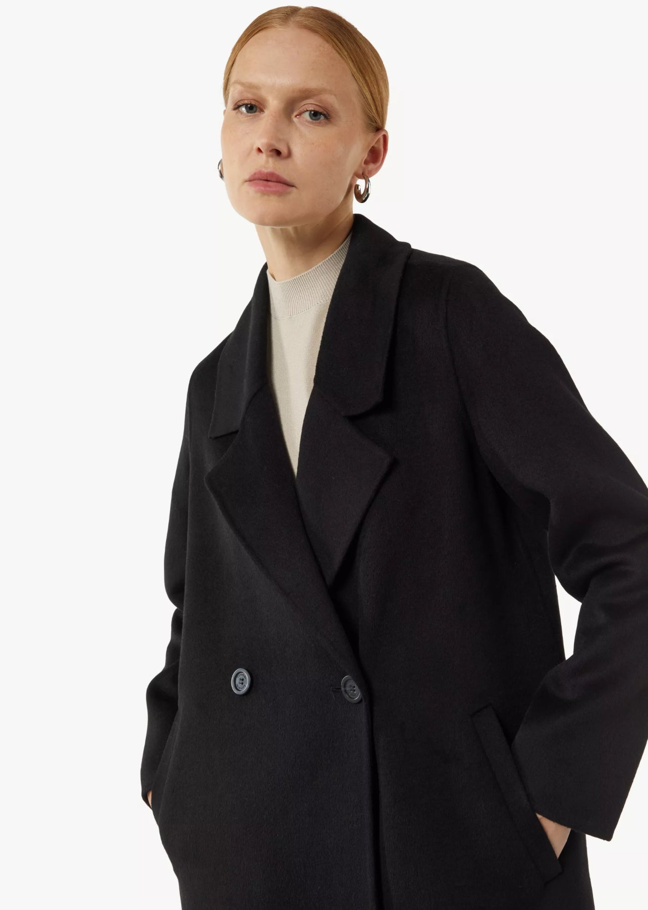 Black Woollen Double Breasted Overcoat