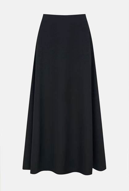 Black A-line Flared Long Skirt-05
