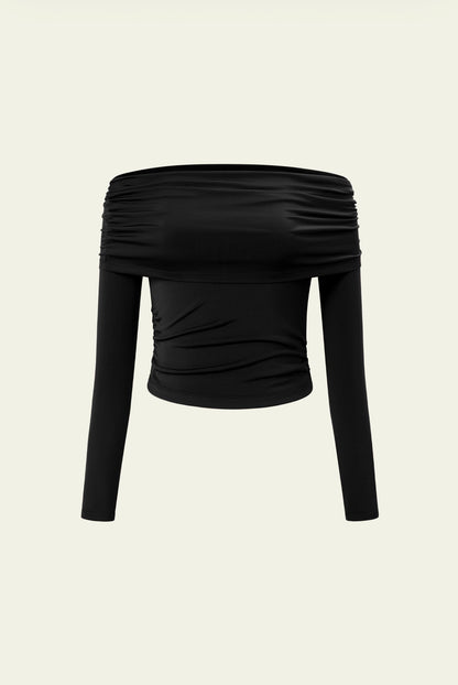 Black Off-Shoulder Long Sleeve Top