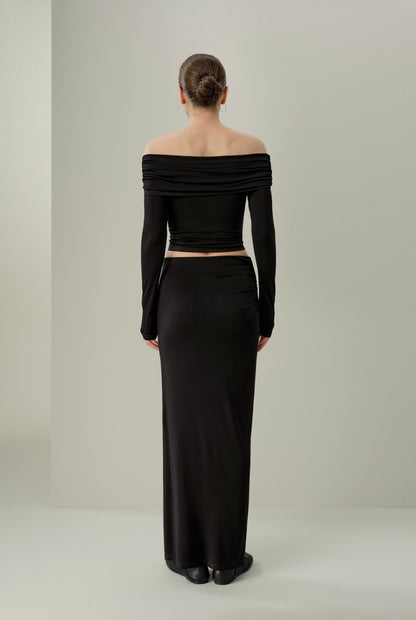 Black Off-Shoulder Long Sleeve Top