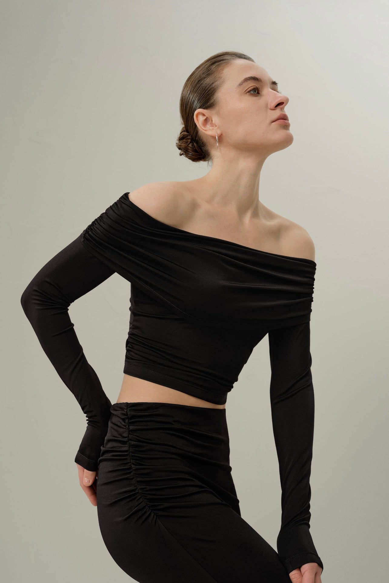 Black Off-Shoulder Long Sleeve Top