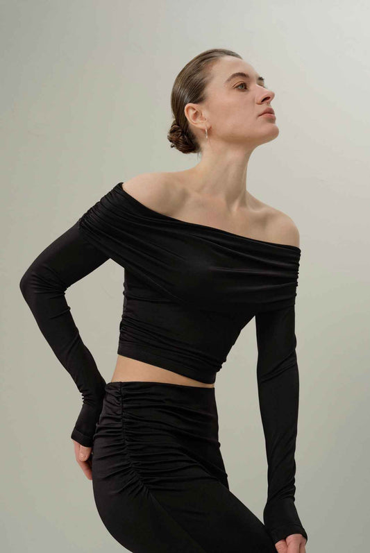 Black Off-Shoulder Long Sleeve Top