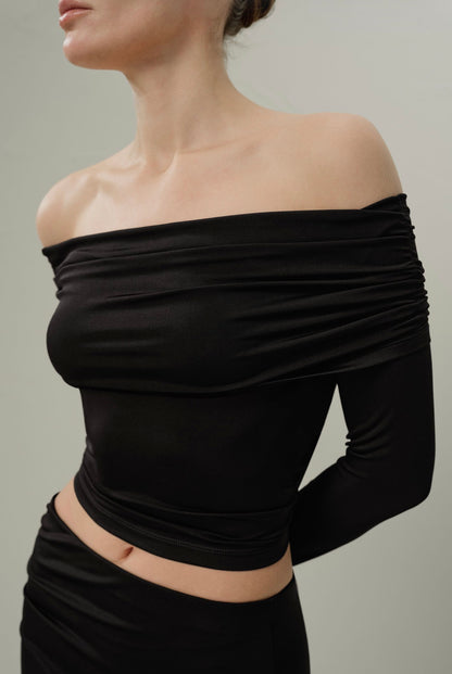 Black Off-Shoulder Long Sleeve Top