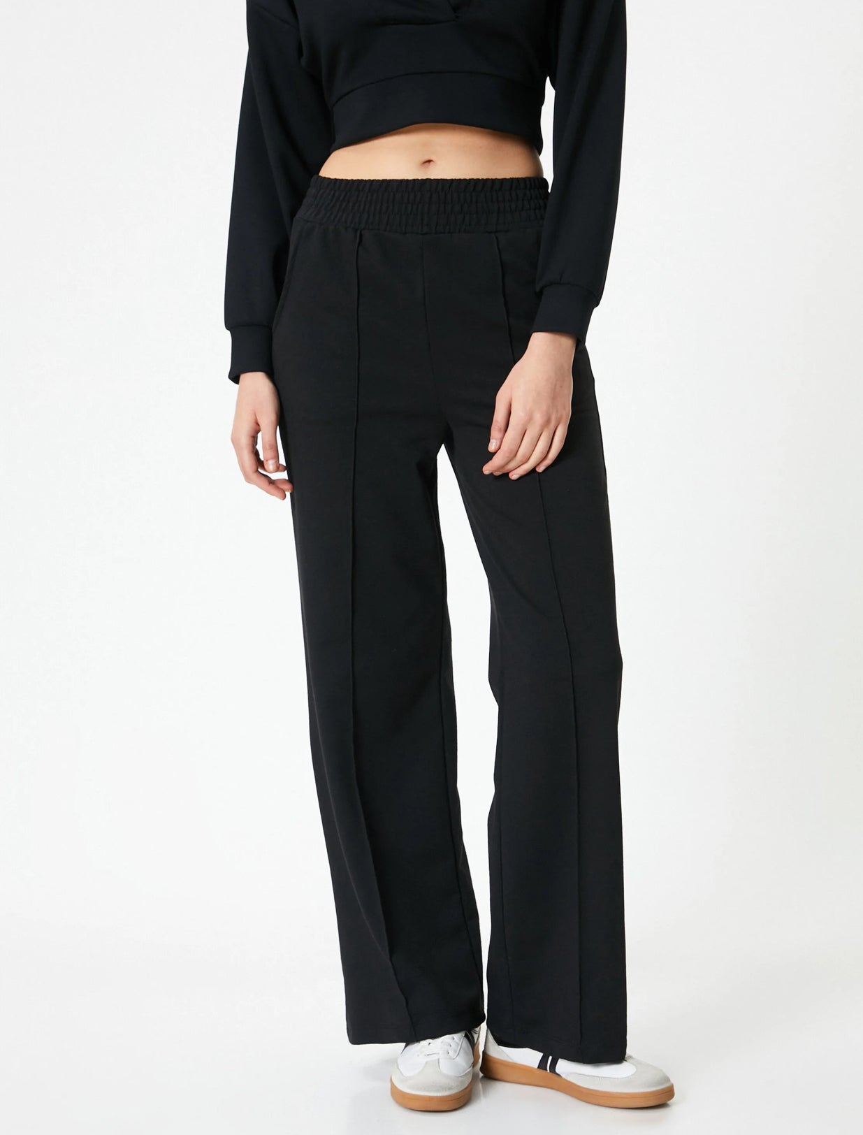 Black Straight Fit Crease Warm Trousers