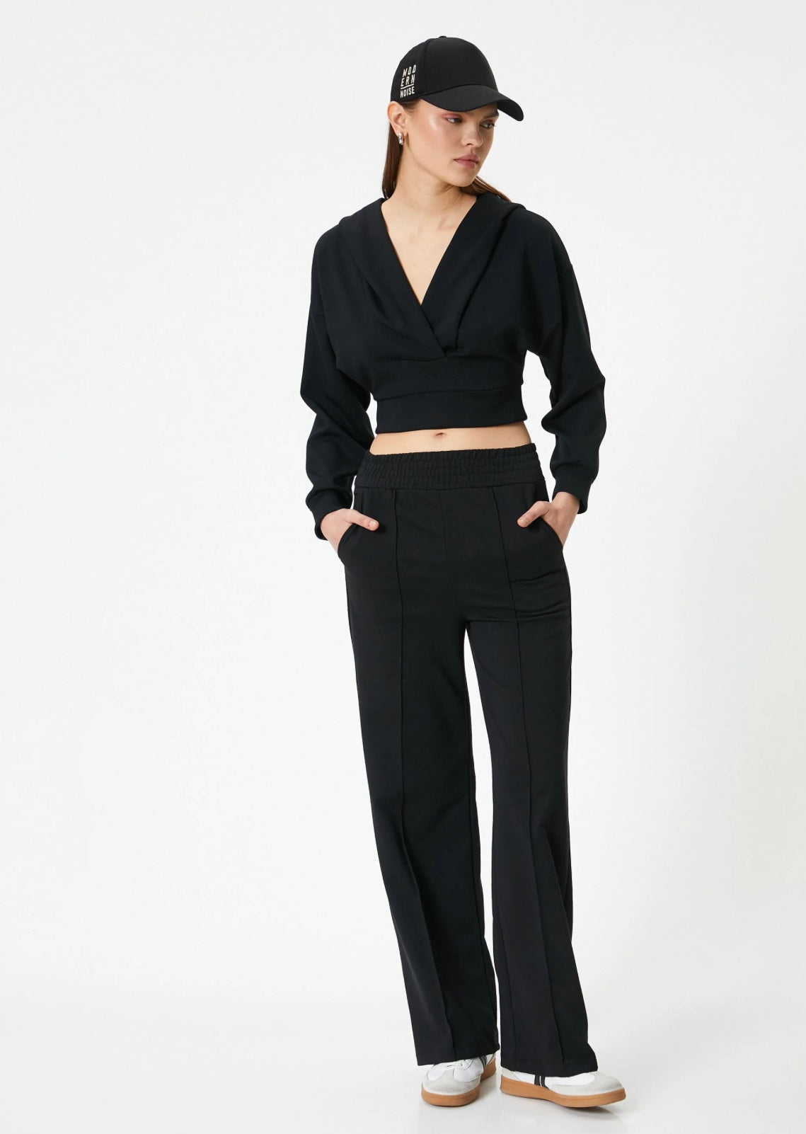 Black Straight Fit Crease Warm Trousers