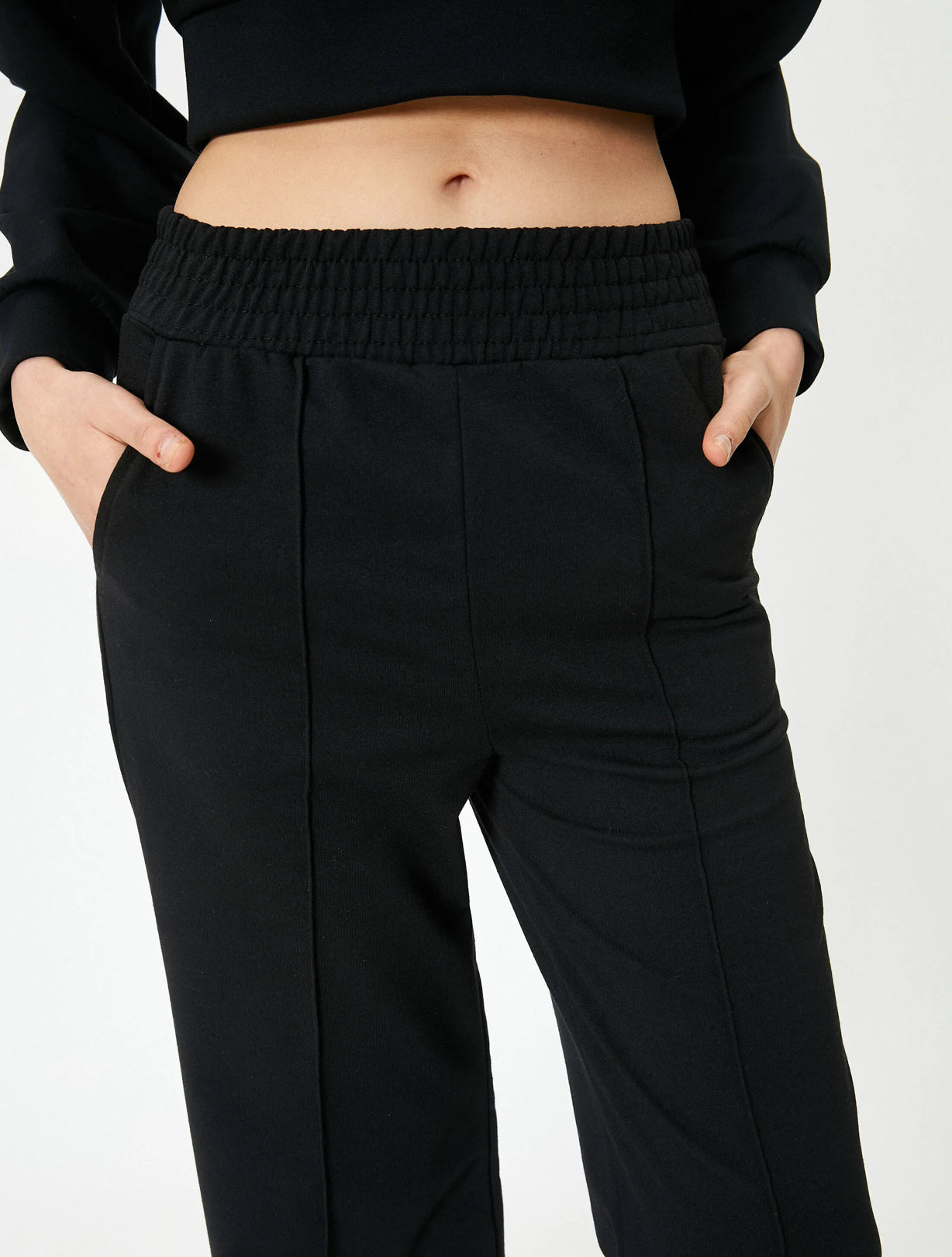 Black Straight Fit Crease Warm Trousers