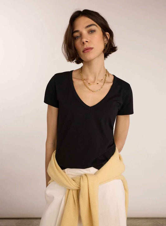 Black V-neck Cotton Tshirt
