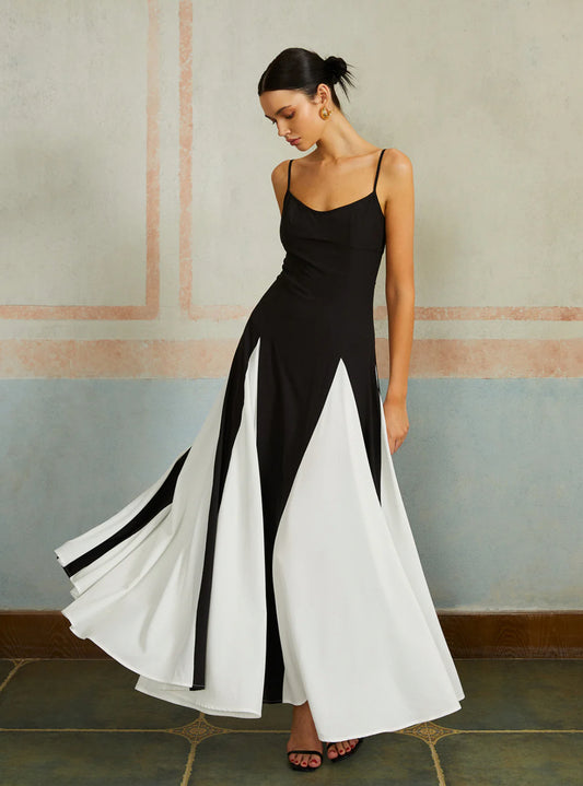 Black & White Spaghetti Strap Long Dress
