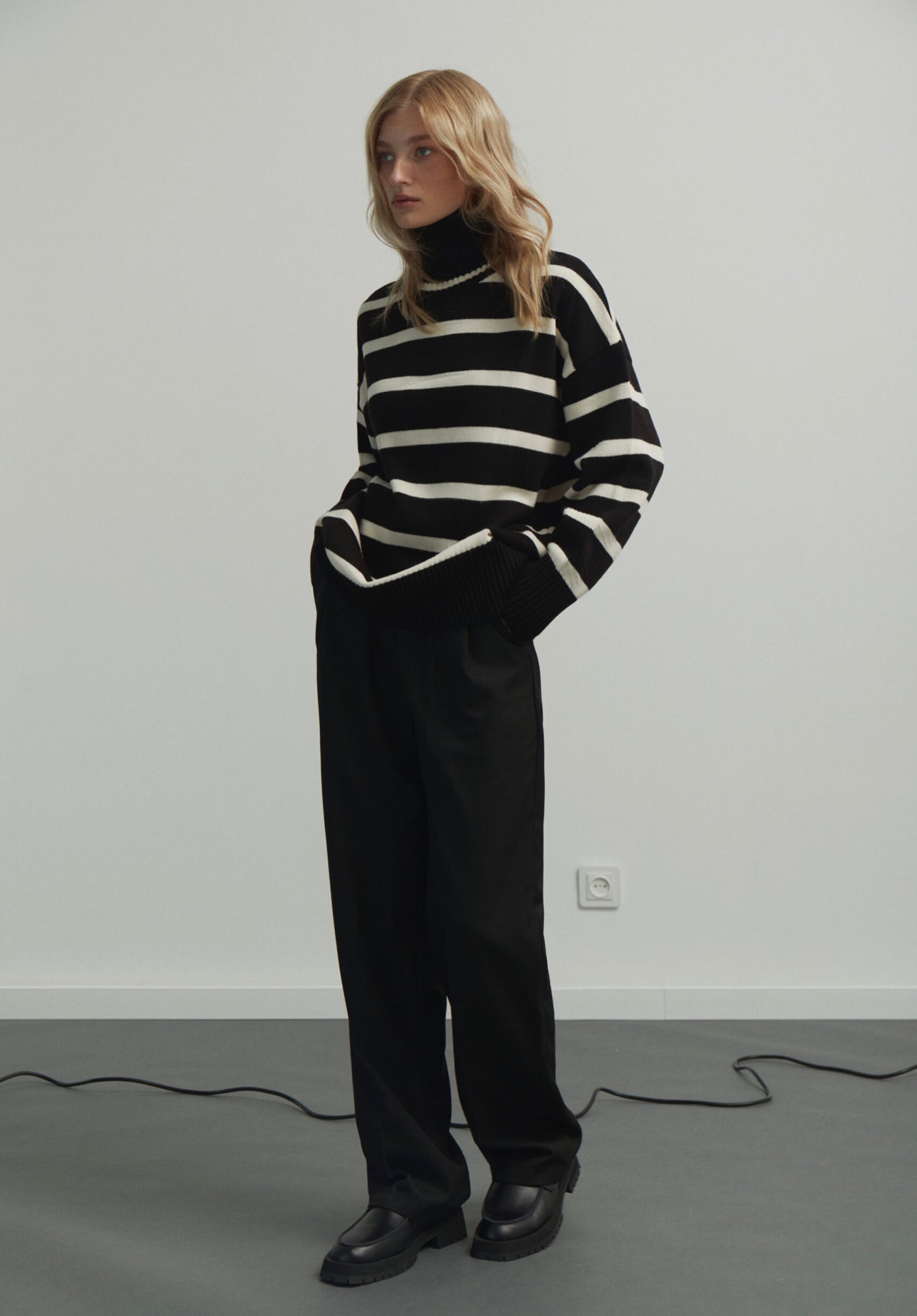 Black & White Striped Turtleneck Sweater