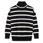 Black & White Striped Turtleneck Sweater