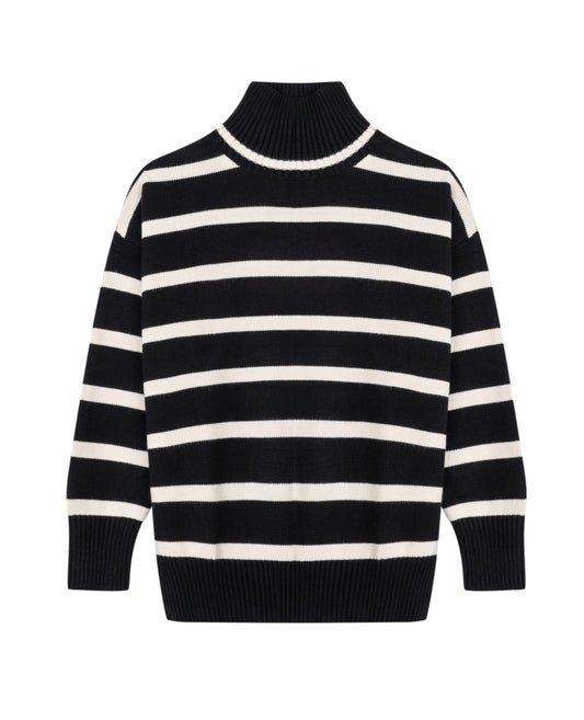 Black & White Striped Turtleneck Sweater