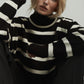 Black & White Striped Turtleneck Sweater