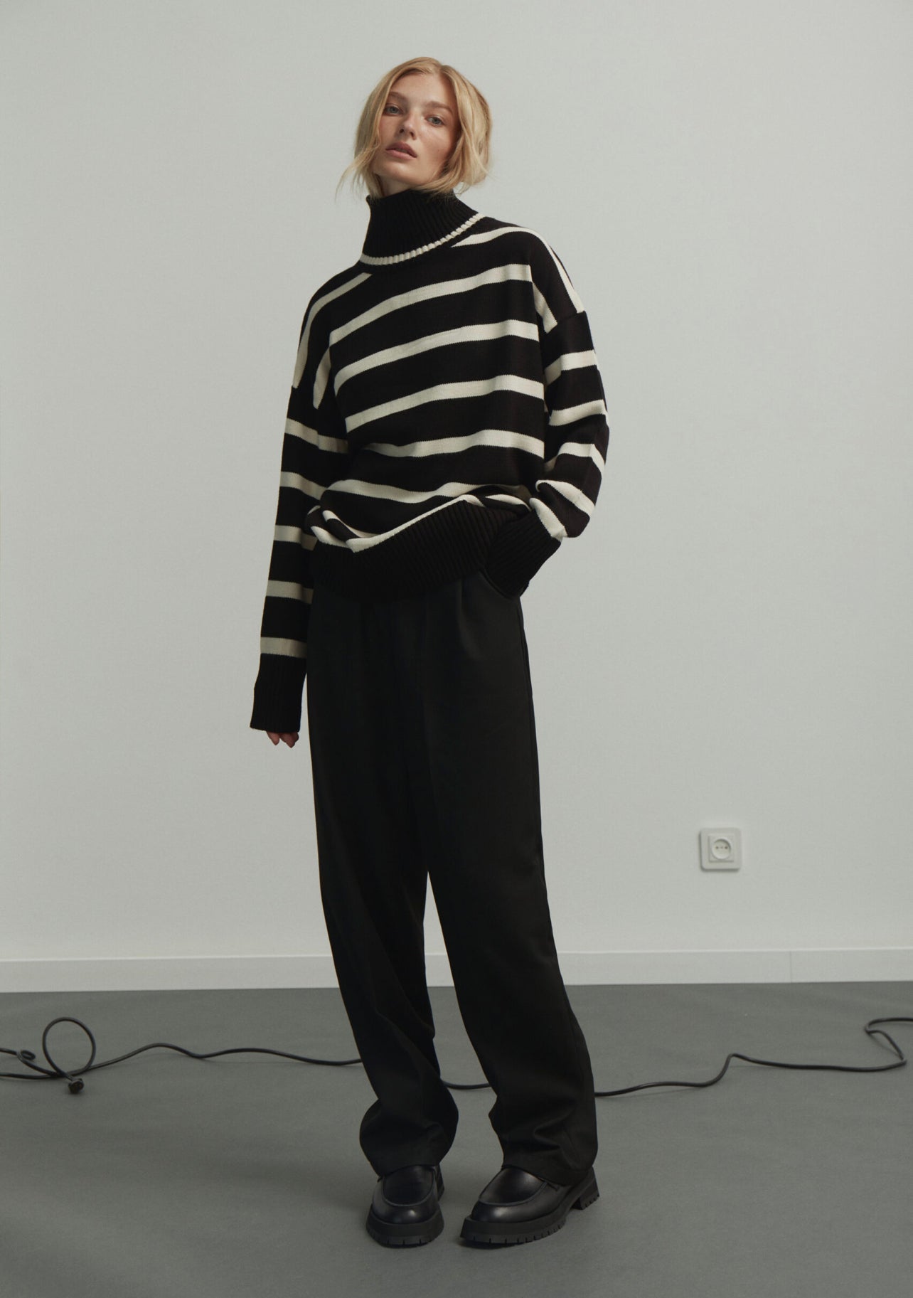 Black & White Striped Turtleneck Sweater