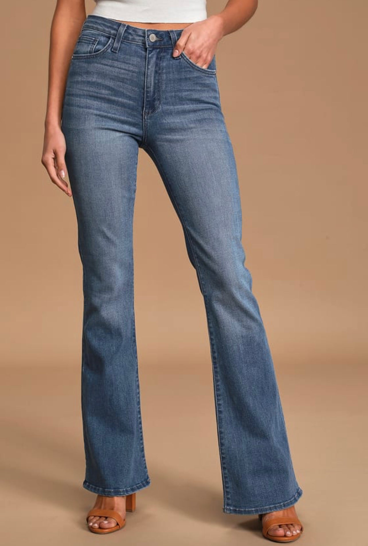 Blue Medium Washed Flared Jeans