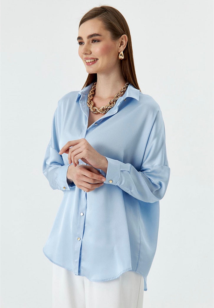 Breeze Light Blue Satin Shirt