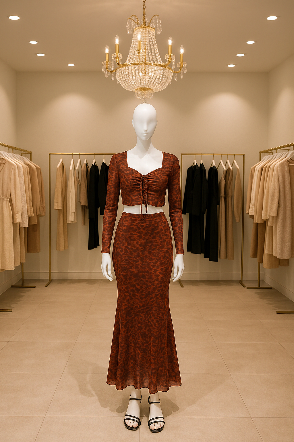 Brown Animal Print Top & Skirt Set