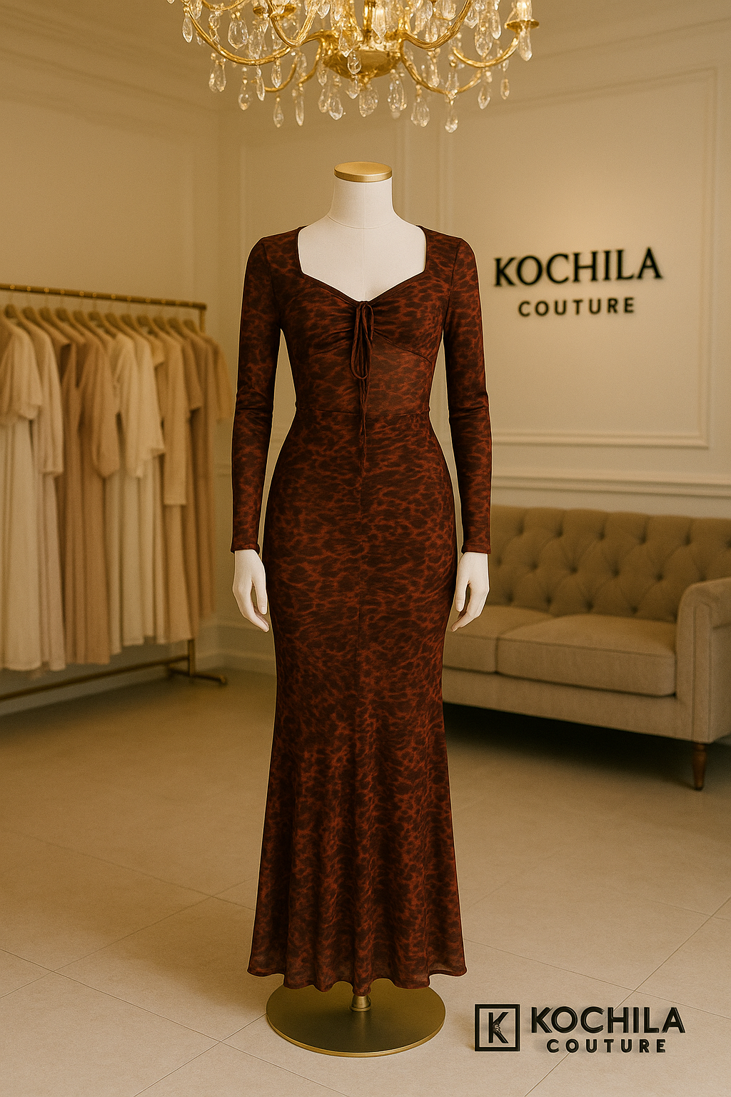 Brown Animal Print Top & Skirt Set