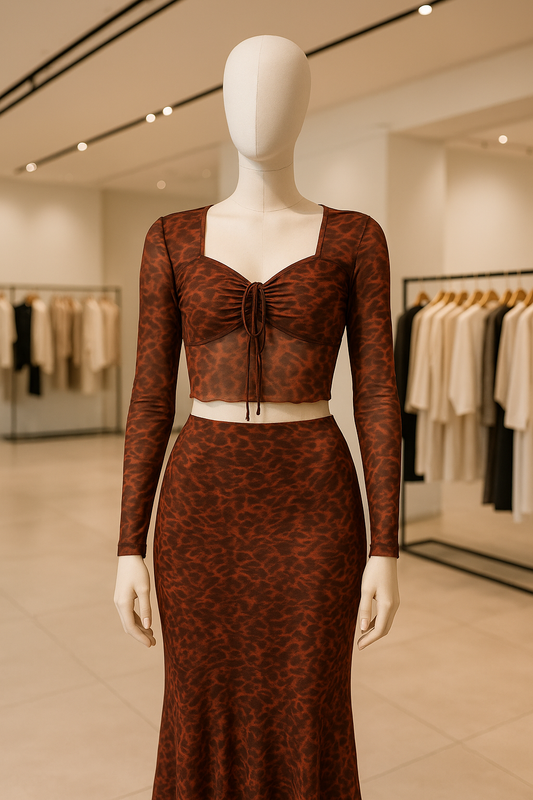 Brown Animal Print Top & Skirt Set