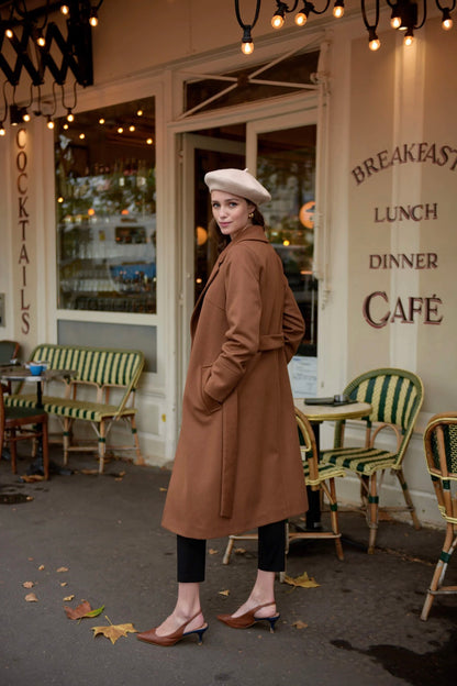 Brown Belted Woollen Overcoat
