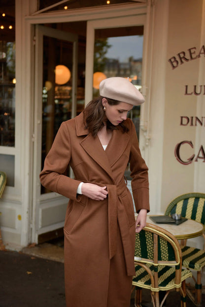 Brown Belted Woollen Overcoat