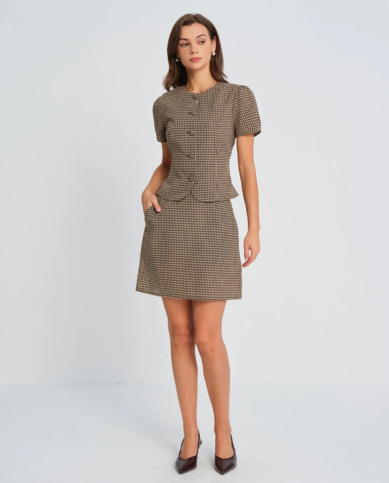 Brown Check Mini Skirt