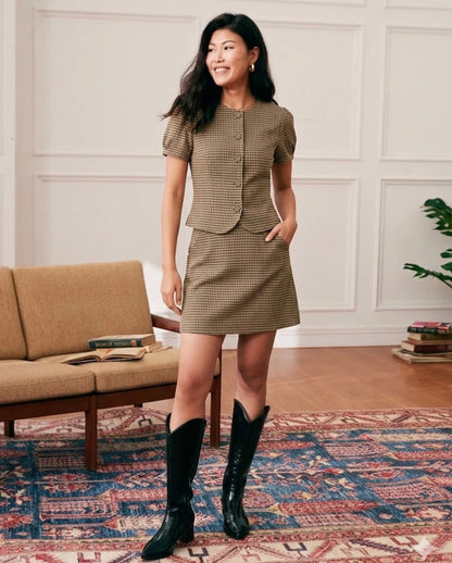 Brown Check Mini Skirt