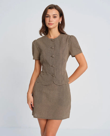 Brown Check Mini Skirt