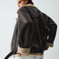 Brown Faux Leather Shearling Jacket