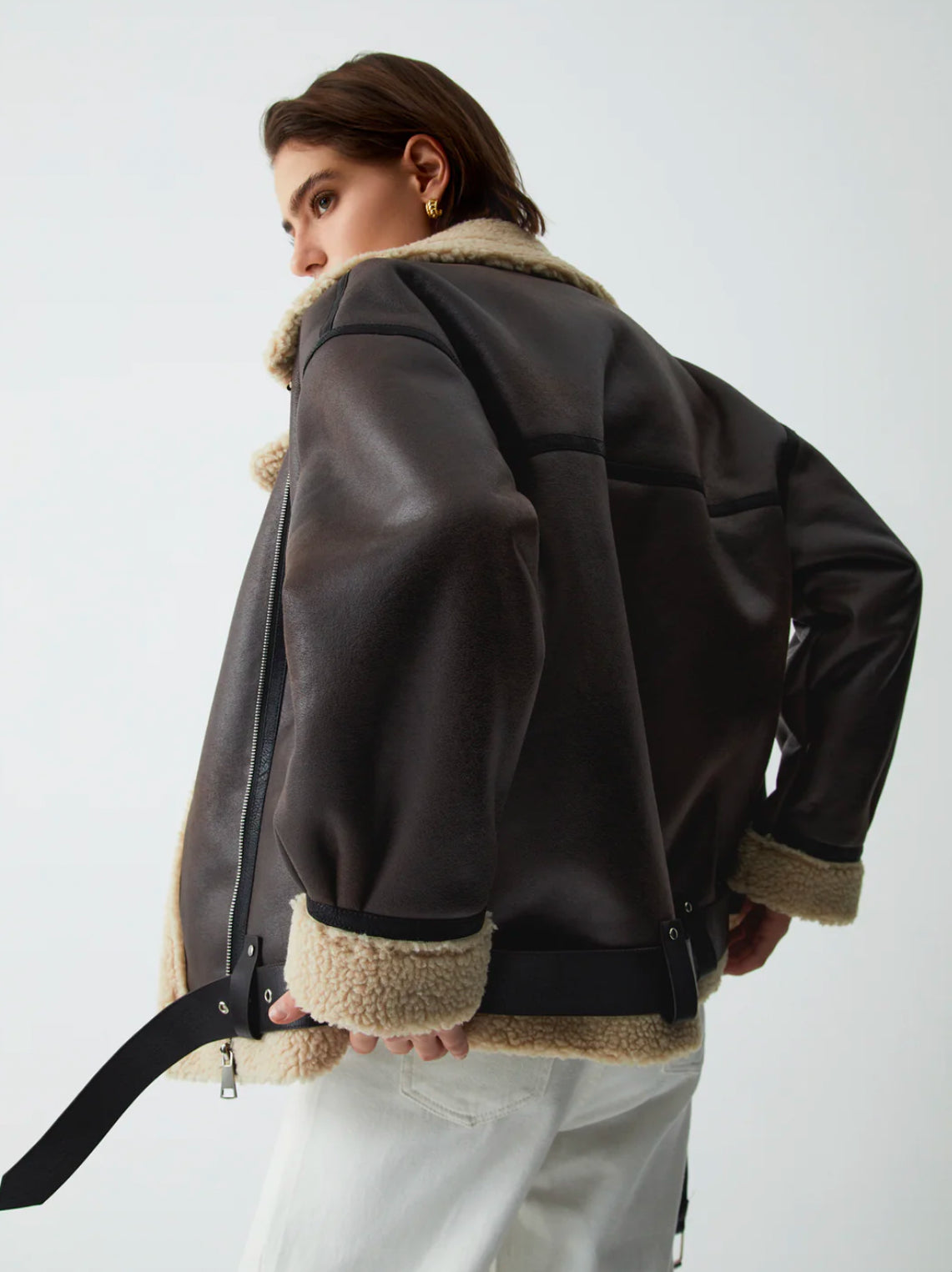 Brown Faux Leather Shearling Jacket