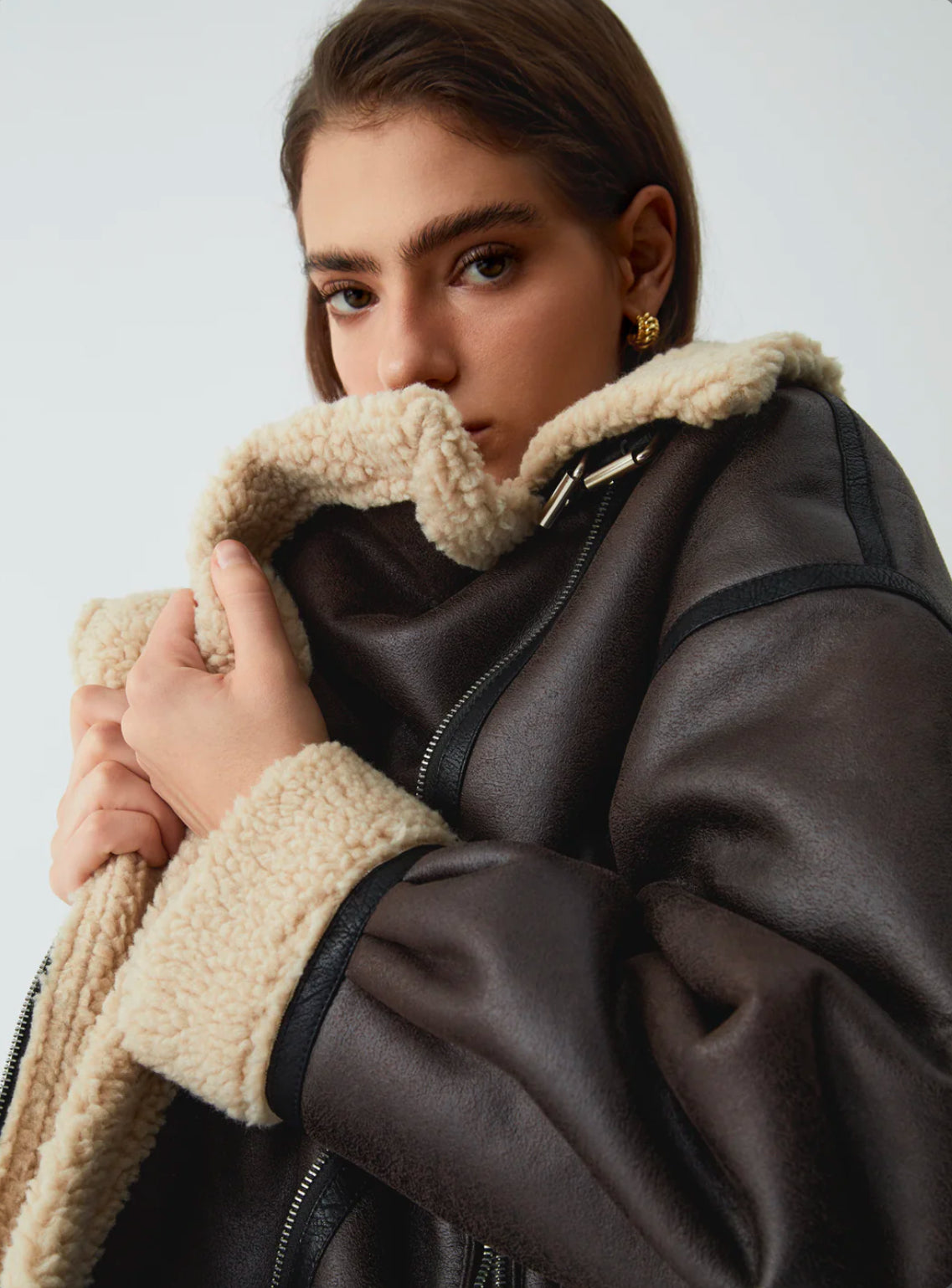 Brown Faux Leather Shearling Jacket