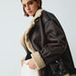 Brown Faux Leather Shearling Jacket