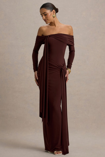 Brown Off Shoulder Bodycon Dress