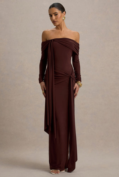 Brown Off Shoulder Bodycon Dress