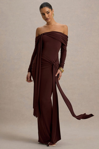 Brown Off Shoulder Bodycon Dress