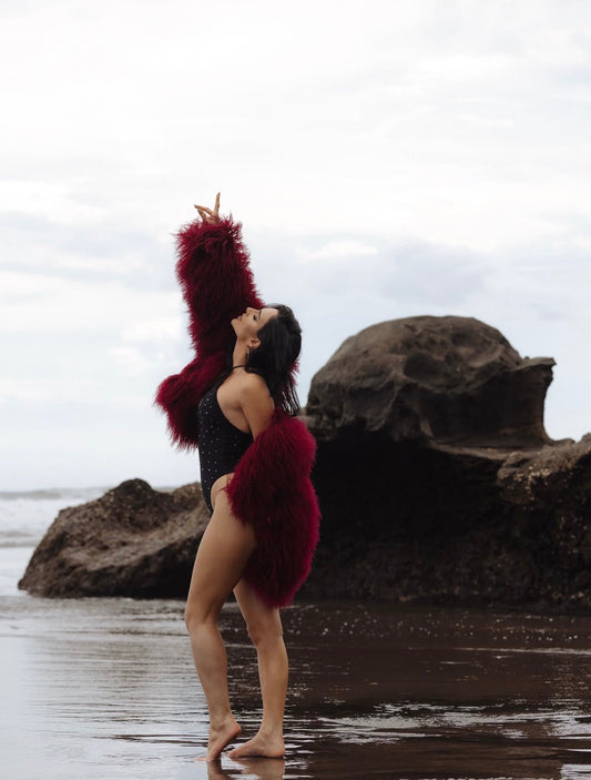 Burgundy Faux Fur Jacket