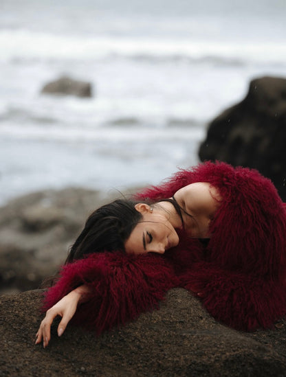 Burgundy Faux Fur Jacket