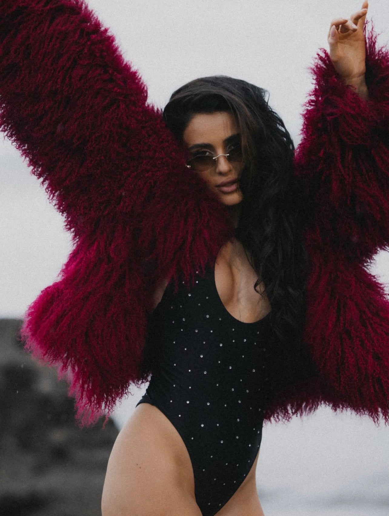 Burgundy Faux Fur Jacket