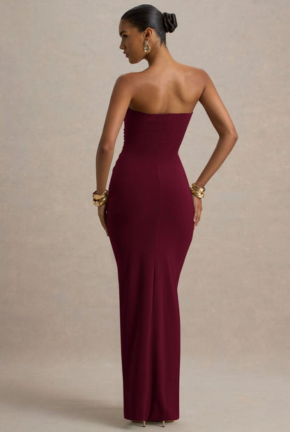Burgundy Front Draped Tube Dress