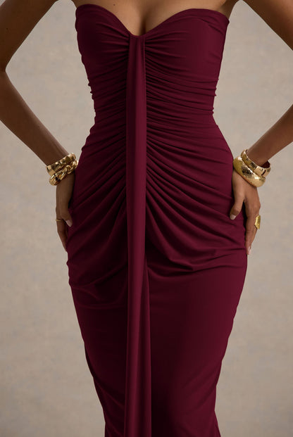 Burgundy Front Draped Tube Dress