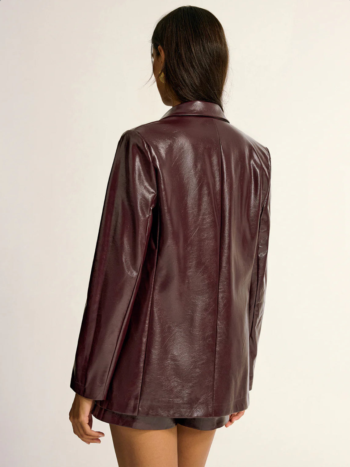 Burgundy Leather Gold Button Blazer