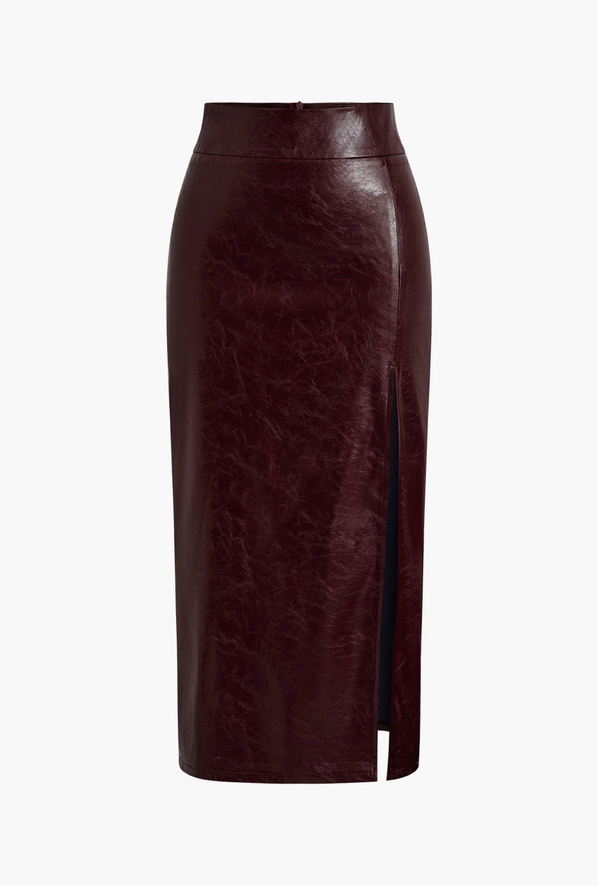 Burgundy Leather Slit Skirt