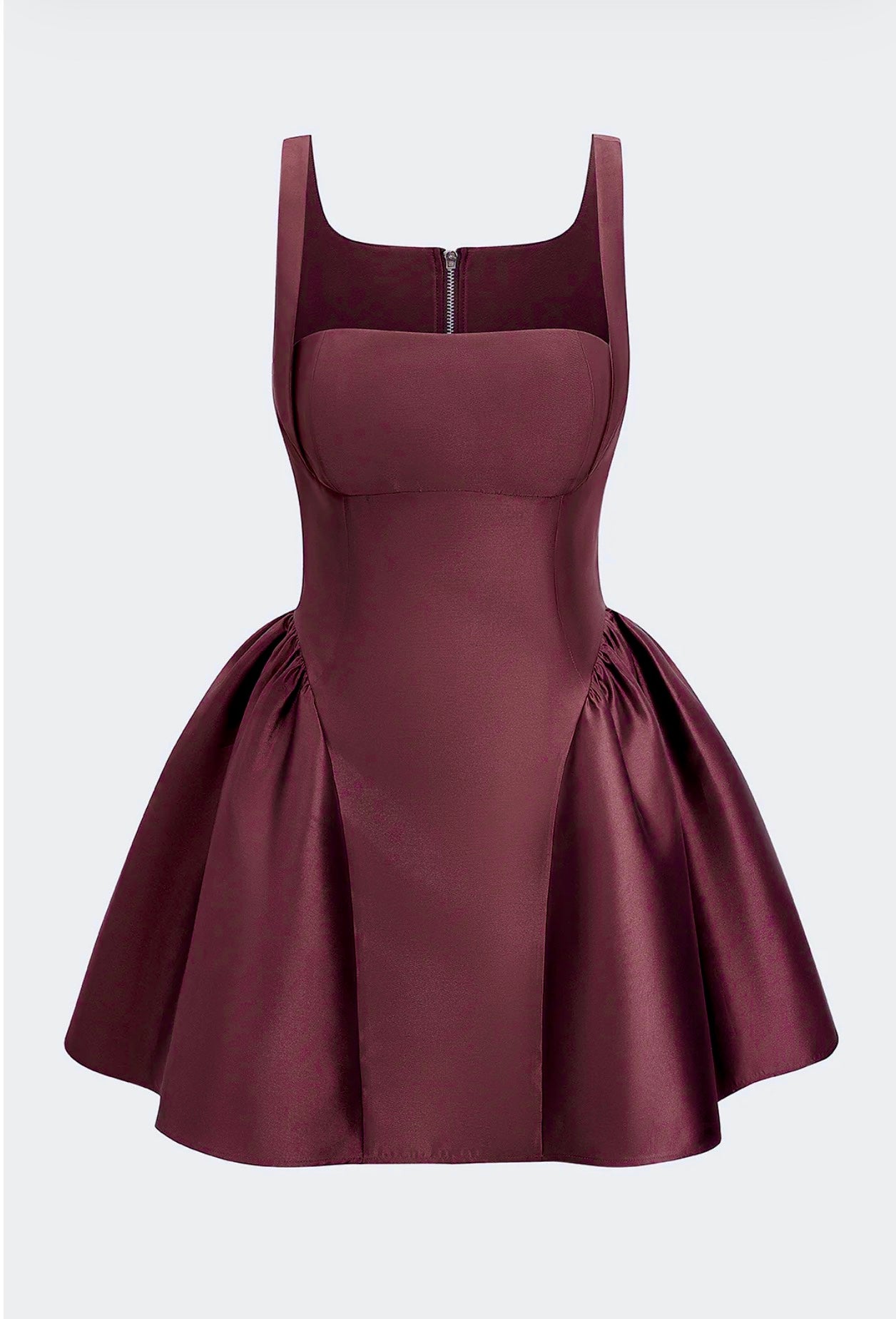 Burgundy Puff Hem Mini Dress