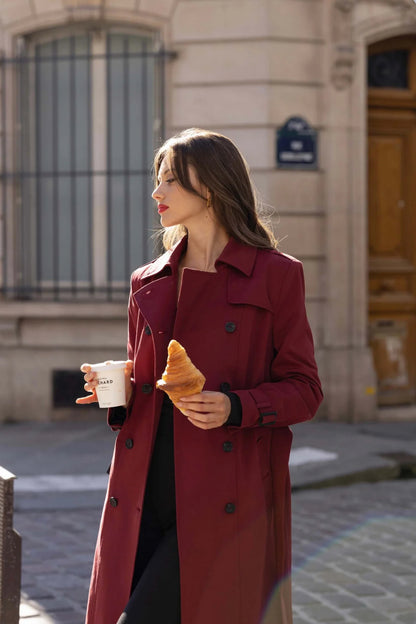 Burgundy Woollen Trench Coat